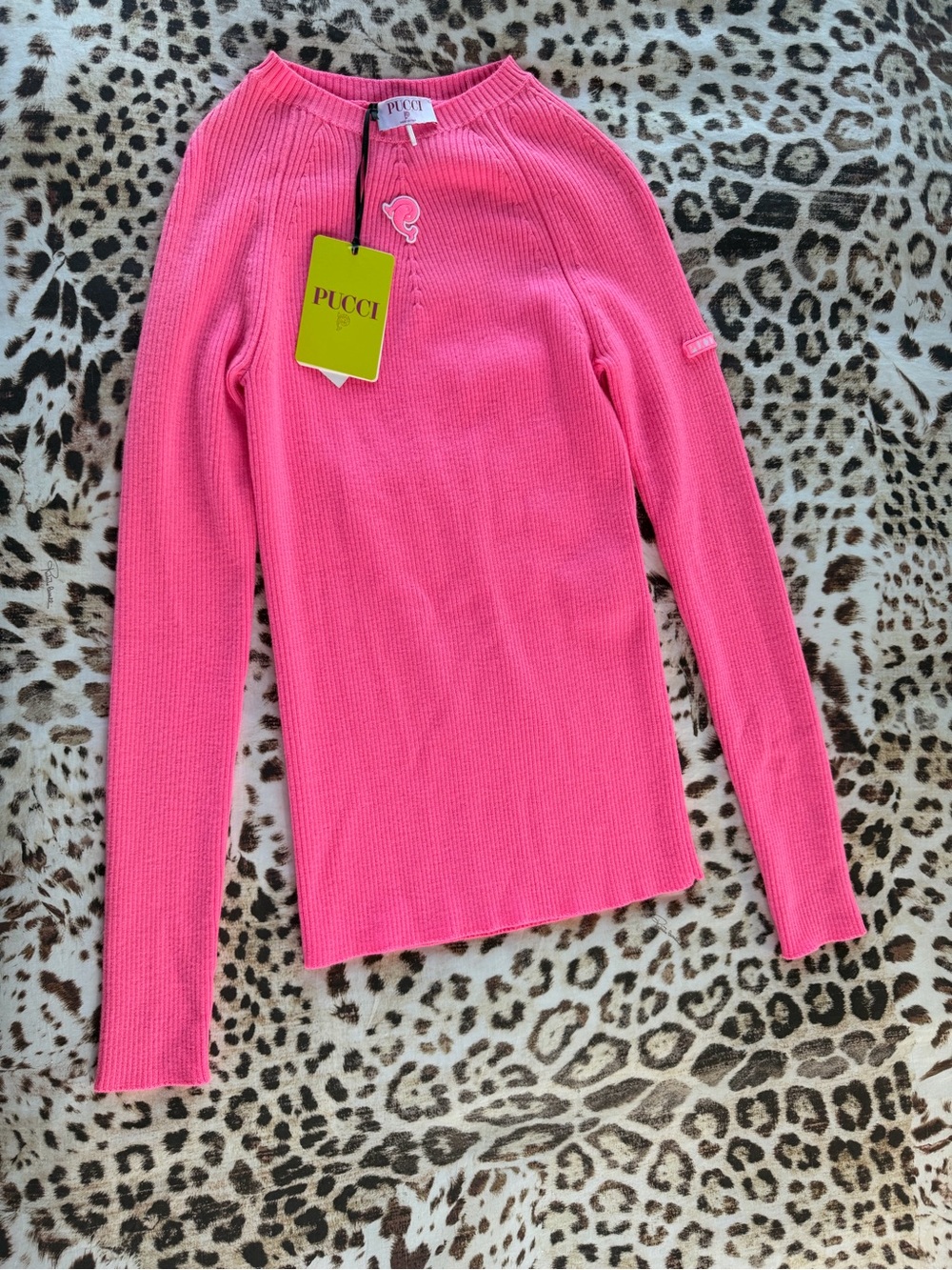 Emilio Pucci Hot Pink Ribbed Long-Sleeve Top BRAND NEW